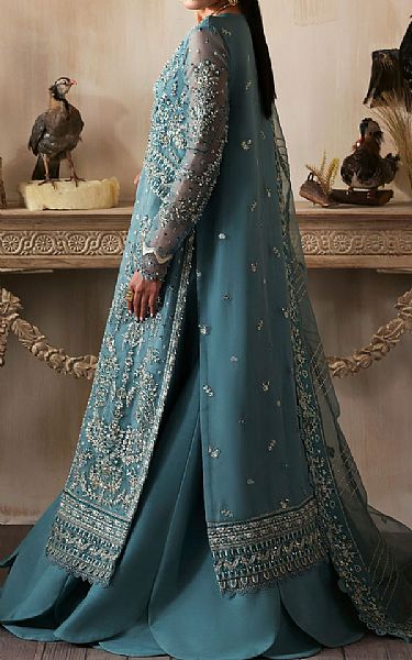 Zarposh Turquoise Organza Suit | Pakistani Embroidered Chiffon Dresses USA- Image 2
