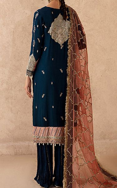 Zarposh Teal Blue Net Suit | Pakistani Embroidered Chiffon Dresses USA- Image 2