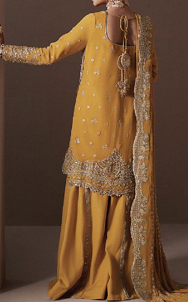 Zarposh Mustard Chiffon Suit | Pakistani Embroidered Chiffon Dresses USA- Image 2