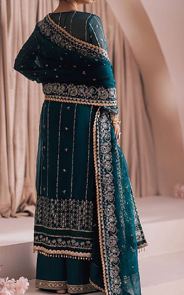 Zarposh Teal Organza Suit | Pakistani Embroidered Chiffon Dresses USA- Image 2