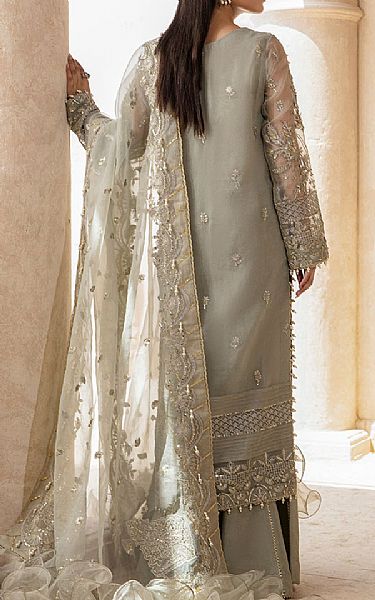 Zarposh Silver/Grey Organza Suit | Pakistani Embroidered Chiffon Dresses USA- Image 2