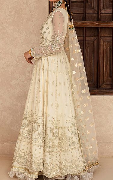 Zarposh Off-white Net Suit | Pakistani Embroidered Chiffon Dresses USA- Image 2