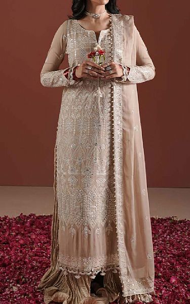 Zarqash Beige Chiffon Suit | Pakistani Embroidered Chiffon Dresses USA- Image 1