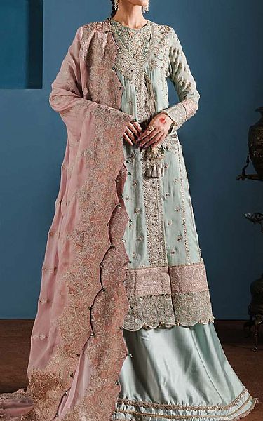 Zarqash Summer Green/Pink Chiffon Suit | Pakistani Embroidered Chiffon Dresses USA- Image 1