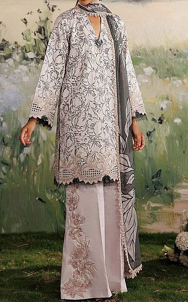 Zarqash Ivory/Grey Lawn Suit | Pakistani Lawn Dress in USA- Image 1