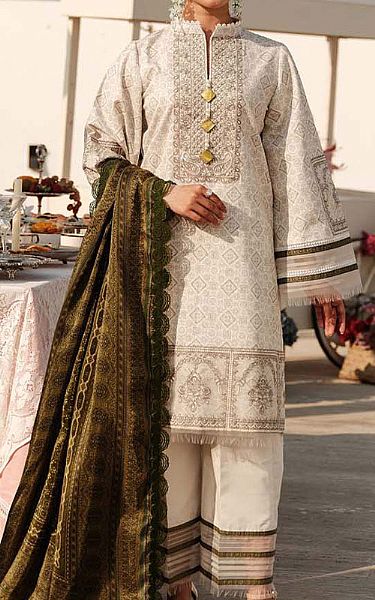 Zarqash Ivory Lawn Suit | Pakistani Lawn Suits- Image 1