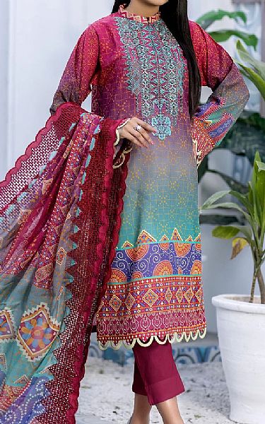 Zebaish Magenta/Cyan Lawn Suit (2 Pcs) | Pakistani Dresses in USA- Image 1