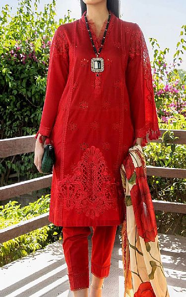 Zebaish Red Lawn Suit | Pakistani Dresses in USA- Image 1