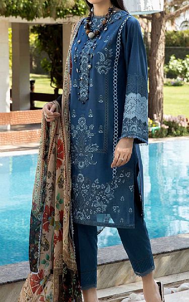 Zebaish Denim Blue Lawn Suit | Pakistani Dresses in USA- Image 1