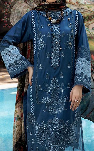 Zebaish Denim Blue Lawn Suit | Pakistani Dresses in USA- Image 2