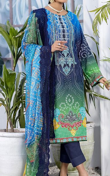 Zebaish Navy Blue/Pastel Green Lawn Suit (2 Pcs) | Pakistani Dresses in USA- Image 1