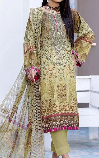Zebaish Ecru Yellow Lawn Suit (2 Pcs) | Pakistani Dresses in USA- Image 1