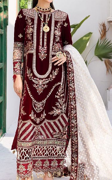Zebtan Maroon Velvet Suit | Pakistani Winter Dresses in USA- Image 1