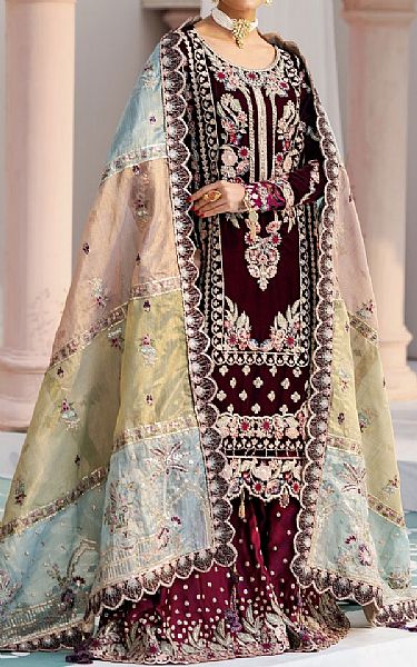 Zebtan Burgundy Velvet Suit | Pakistani Winter Dresses in USA- Image 1