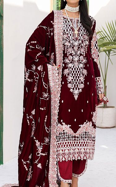 Zebtan Maroon Velvet Suit | Pakistani Winter Dresses in USA- Image 1