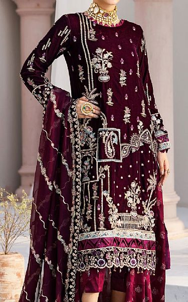 Zebtan Plum Velvet Suit | Pakistani Winter Dresses in USA- Image 1