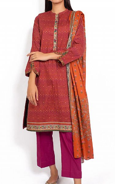 Zeen Vermillion Red Khaddar Suit (2 Pcs) | Pakistani Winter Dresses- Image 1