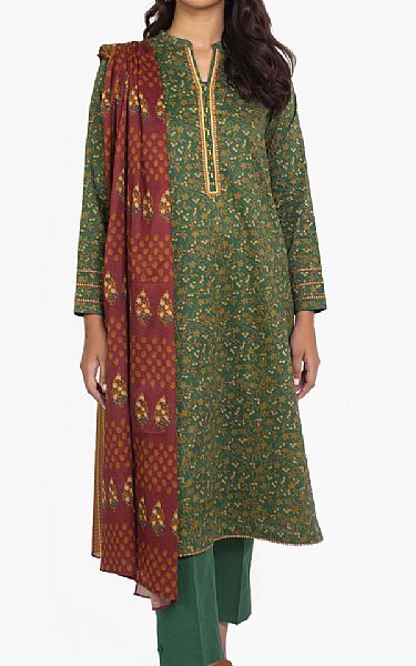 Zeen Dark Green Cottel Suit (2 Pcs) | Pakistani Winter Dresses- Image 1