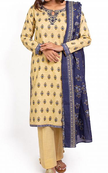 Zeen Light Golden Khaddar Suit | Pakistani Winter Dresses- Image 1