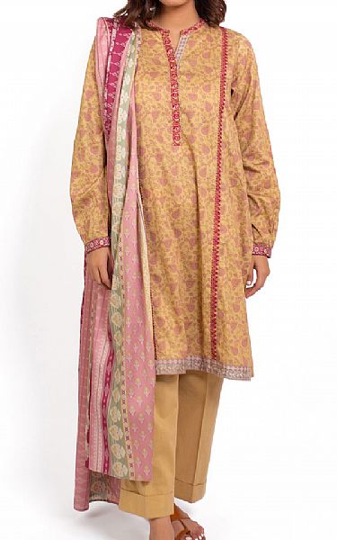 Zeen Sand Gold Cottel Suit | Pakistani Winter Dresses- Image 1