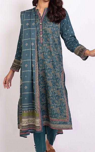 Zeen Teal Cottel Suit | Pakistani Winter Dresses- Image 1