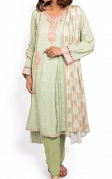 Zeen Tea Green Linen Suit | Pakistani Winter Dresses- Image 1