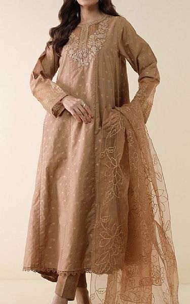Zeen Pale Brown Jacquard Suit | Pakistani Lawn Suits- Image 1