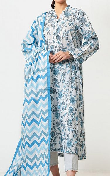 Zeen Off White/Blue Lawn Suit | Pakistani Lawn Dress in USA- Image 1