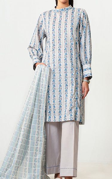 Zeen Light Grey/Blue Lawn Suit | Pakistani Lawn Dress in USA- Image 1