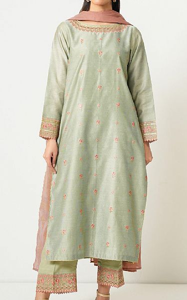 Zeen Pistachio Green Cotton Suit | Pakistani Lawn Dress in USA- Image 1