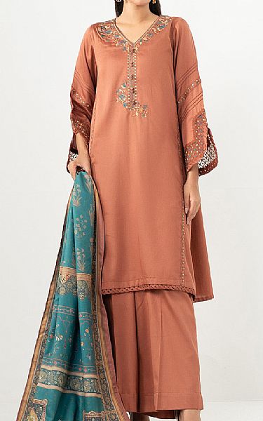 Zeen Dark Salmon Satin Suit | Pakistani Winter Dresses in USA- Image 1
