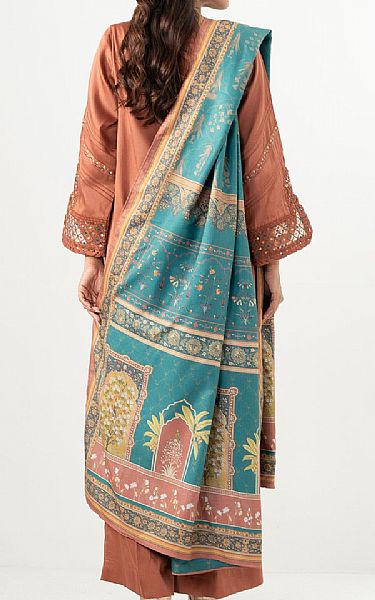 Zeen Dark Salmon Satin Suit | Pakistani Winter Dresses in USA- Image 2