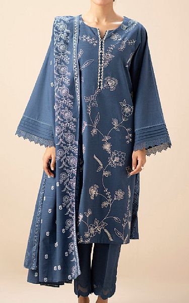 Zeen Slate Blue Slub Suit | Pakistani Winter Dresses in USA- Image 1