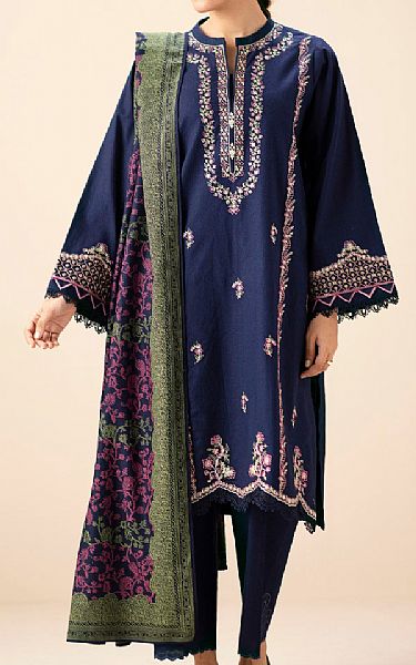 Zeen Navy Blue Slub Suit | Pakistani Winter Dresses in USA- Image 1