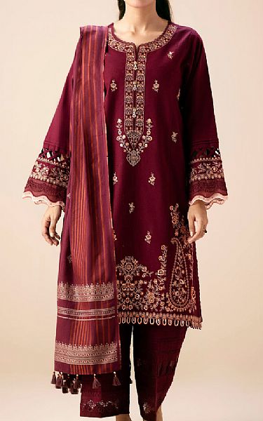Zeen Wine Red Slub Suit | Pakistani Winter Dresses in USA- Image 1