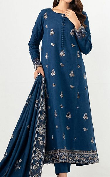 Zeen Denim Blue Khaddar Suit | Pakistani Winter Dresses in USA- Image 1