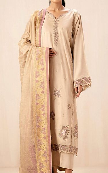 Zeen Beige Satin Suit | Pakistani Winter Dresses in USA- Image 1