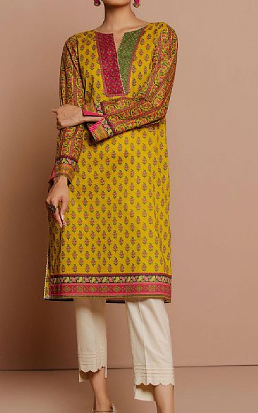 Zeen Mustard Cambric Kurti | Pakistani Dresses in USA- Image 1