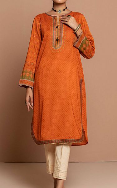 Zeen Safety Orange Doria Kurti | Pakistani Dresses in USA- Image 1