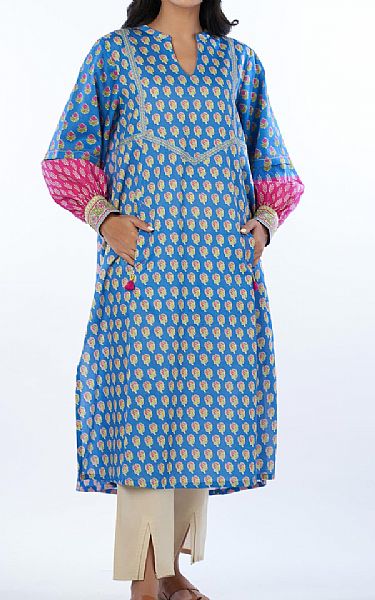 Zeen Cornflower Blue Cottel Kurti | Pakistani Winter Dresses- Image 1