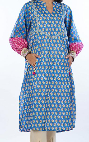 Zeen Cornflower Blue Cottel Kurti | Pakistani Winter Dresses- Image 2