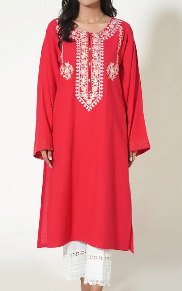Zeen Ruby Red Cottle Kurti | Pakistani Winter Dresses- Image 1