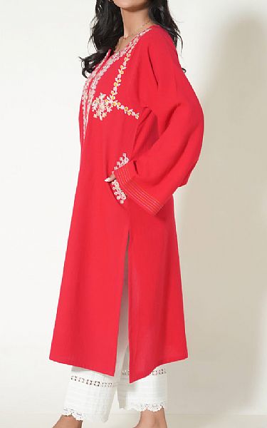 Zeen Ruby Red Cottle Kurti | Pakistani Winter Dresses- Image 2