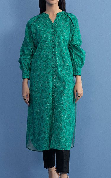 Zeen Emerald Green Cottle Kurti | Pakistani Winter Dresses- Image 1
