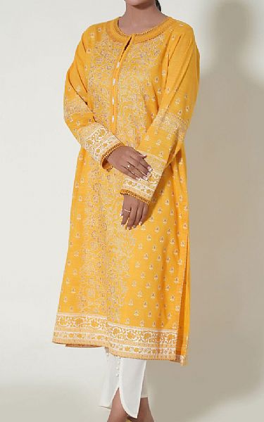 Zeen Golden Yellow Khaddar Kurti | Pakistani Winter Dresses- Image 1