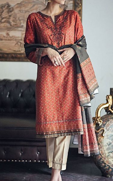 Zeen Coral Khaddar Suit (2 Pcs) | Pakistani Dresses in USA- Image 1
