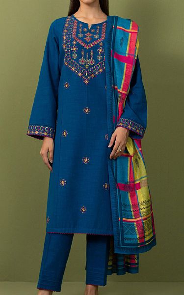 Zeen Royal Blue Khaddar Suit (2 Pcs) | Pakistani Winter Dresses- Image 1