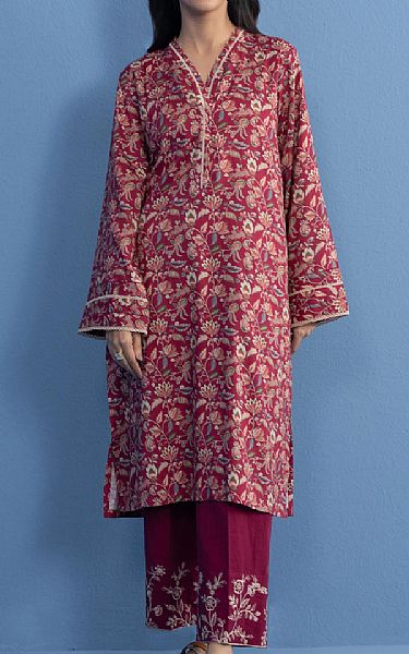 Zeen Deep Carmine Khaddar Suit (2 Pcs) | Pakistani Winter Dresses- Image 1