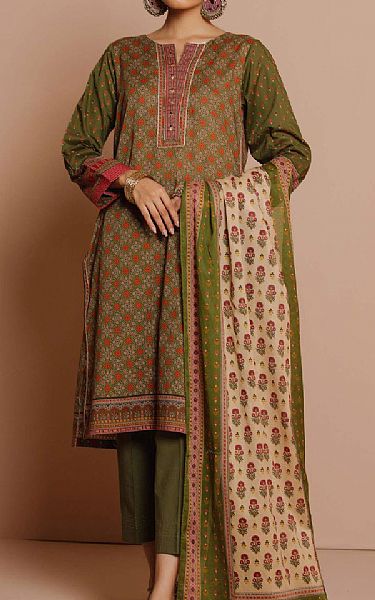 Zeen Olive Green Slub Suit | Pakistani Dresses in USA- Image 1