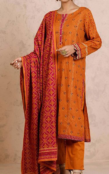 Zeen Safety Orange Cambric Suit | Pakistani Dresses in USA- Image 1